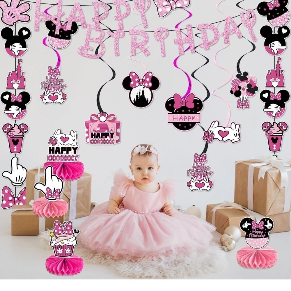 47-pcs Mouse Pink Birthday Party Decorations. - Picture 5 of 13